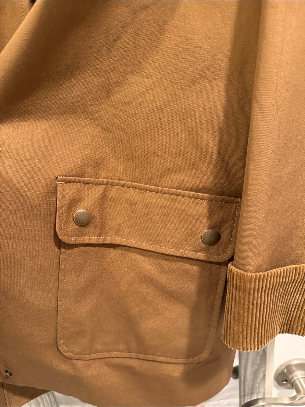 Sezane Brown Tan Cotton Raincoat with Corduroy Trim - Picture 4 of 5